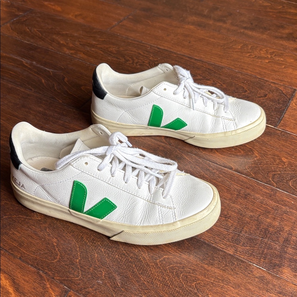 Veja White Sneakers with Green and Black Details